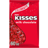 Hershey's Kisses Milk Chocolate bulk bag with red foils, ideal for party favors