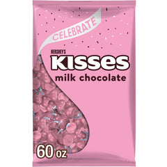 Hershey's Kisses Milk Chocolate bulk bag with pink foils for gifting and display.