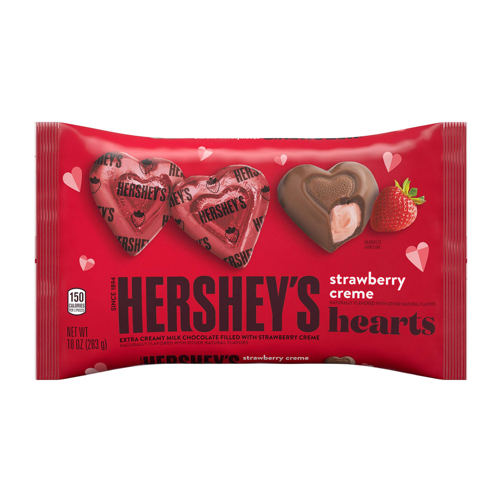 HERSHEY'S milk chocolate hearts filled with strawberry crème for shareable Valentine's treats.