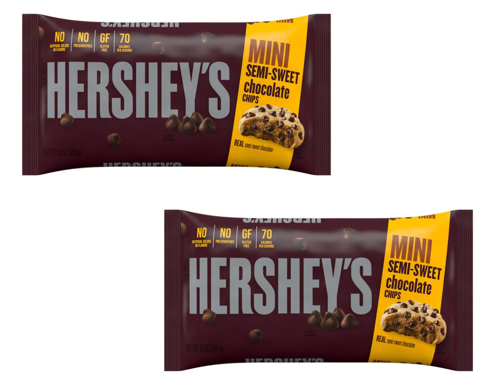 Hershey's semi-sweet mini chips in a two-pack for baking.