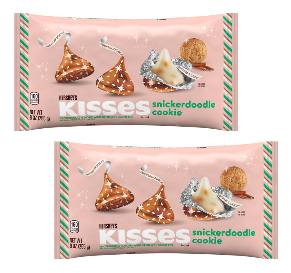 Hershey's Snickerdoodle Kisses two-pack foil wrap, ideal for sharing during holidays.