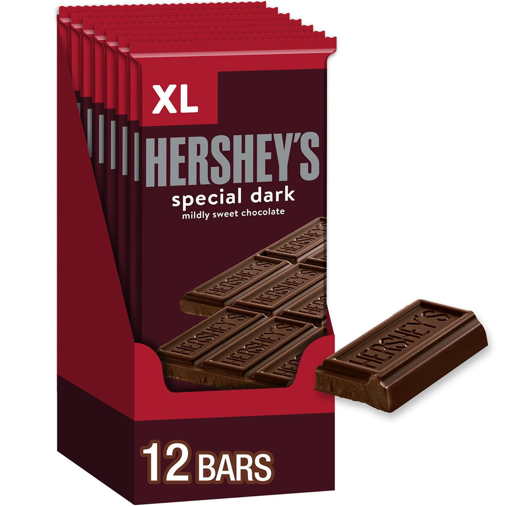 HERSHEY'S SPECIAL DARK XL bulk pack on a kitchen counter, ideal for sharing.