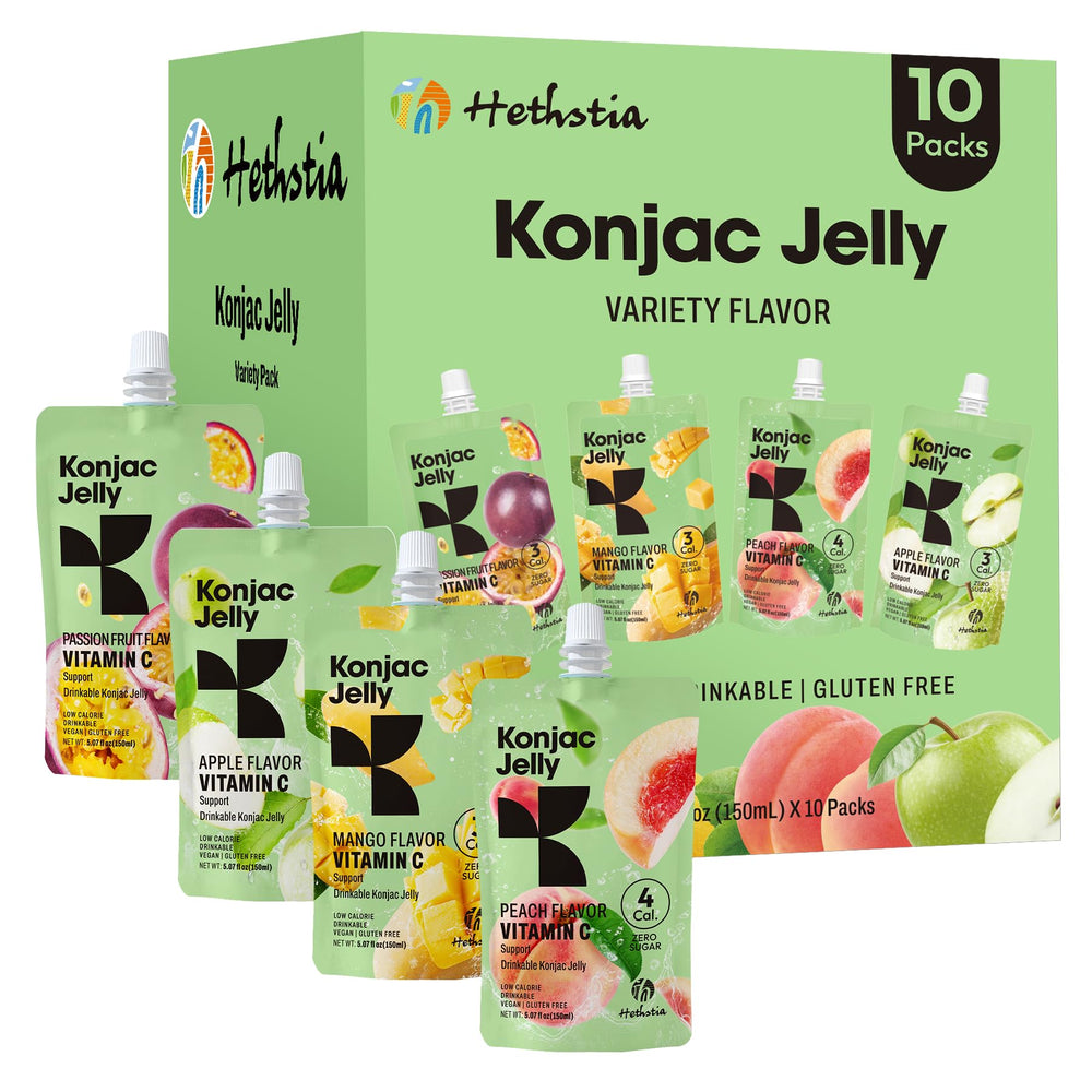 Hethstia Konjac Jelly Variety Pack front view, convenient on-the-go snack.