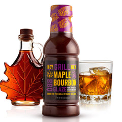 Hey Grill Hey maple bourbon glaze bottle showing rich maple sweetness.