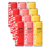 Heywell sparkling adaptogenic bottle front view emphasizing refreshing energy and focus