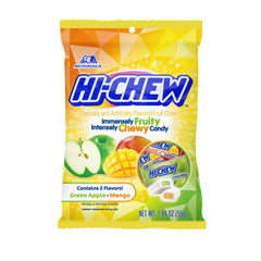 HI-CHEW Green Apple & Mango Mix bag front shows colorful individually wrapped candies ideal for sharing.