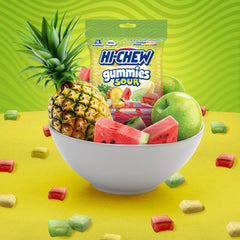 HI-CHEW Watermelon gummies close-up, juicy flavor for a refreshing treat.