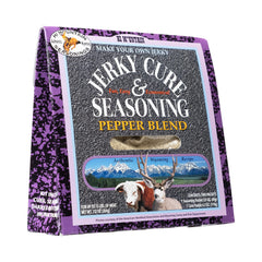 Hi Mountain Pepper Blend jar ready to season homemade beef jerky.
