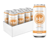 Hiball Energy Peach Seltzer can shows refreshing peach flavor and zero calories.