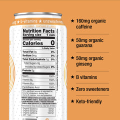 Hiball Peach Seltzer label emphasizes B vitamins for daily energy.