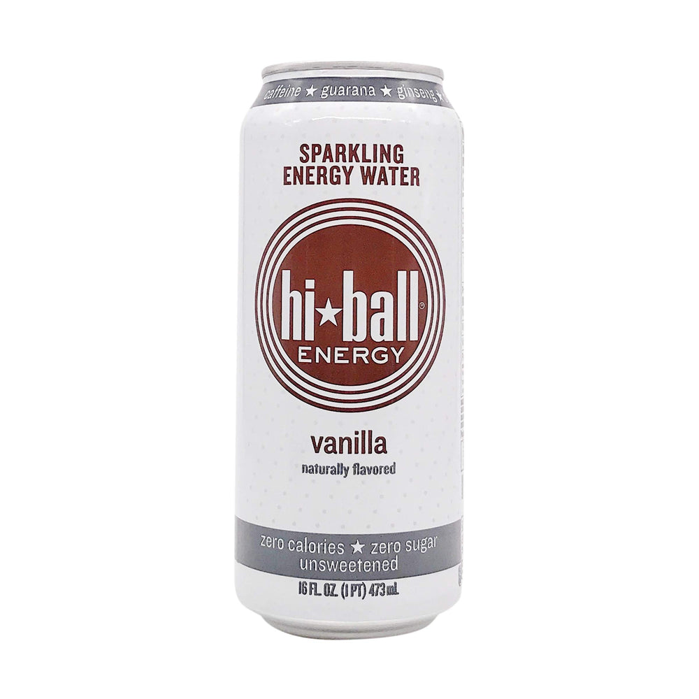 Hiball Energy Water Vanilla can showcasing sparkling vanilla flavor and natural caffeine