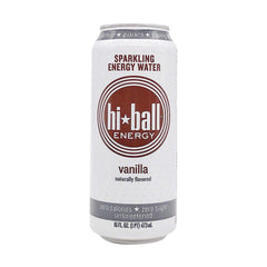 Hiball Energy Water Vanilla can showcasing sparkling vanilla flavor and natural caffeine