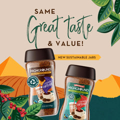 Highground Organic Instant Decaf Coffee scoop-closeup invites fast measurement for busy mornings