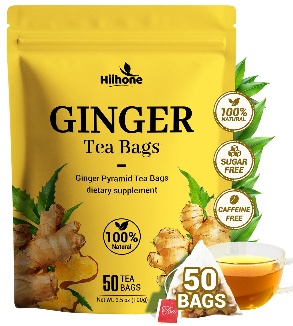HIIHONE Ginger Root Tea bags pack for convenient caffeine-free sipping anytime.