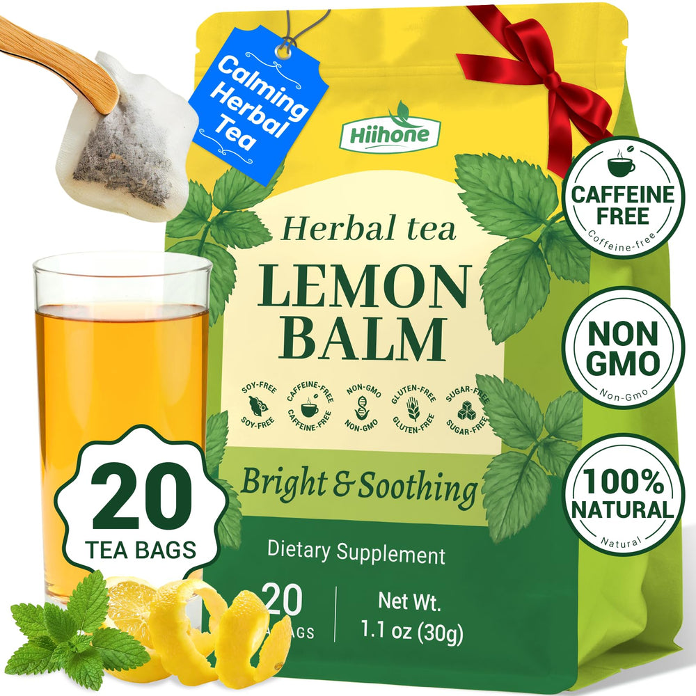 Hiihone lemon balm tea bag in hot water showing calming ritual