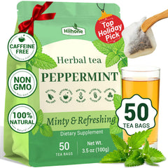 Hiihone peppermint tea bags 50-count pack shot highlighting caffeine-free refreshment.