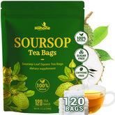 HIIHONE Soursop Leaf Tea bag closeup showing authentic leaves and aroma.