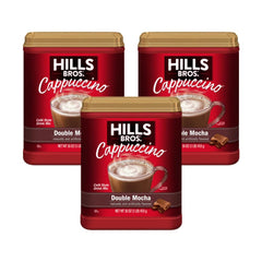 Hills Bros Cappuccino Double Mocha three-pack front view for home mornings.