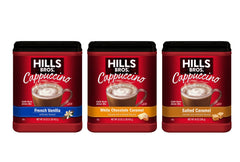 Hills Bros Cappuccino Mix foam-topped cup delivering cafestyle creaminess at home.