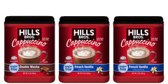 Hills Bros Cappuccino Mix hot cup with rich foam for cafe style flavor
