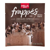 Hills Bros Frappes Chocolate Espresso in a glass with ice for cafe-style cold indulgence.