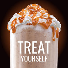 Hills Bros Frappés Toffee Butter Cake swirl in a glass for dessert-inspired frappé.