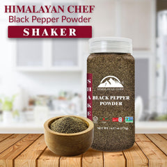 Close-up of Himalayan Chef pepper powder in shaker boosting flavor