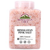Himalayan Chef pink salt coarse grains in a jar for seasoning.