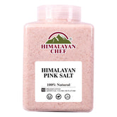 Himalayan Chef Pink Salt fine grain jar displays natural mineral-rich crystals for cooking.