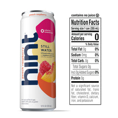 Pouring Hint Peach Raspberry canned water shows convenient, on-the-go flavor
