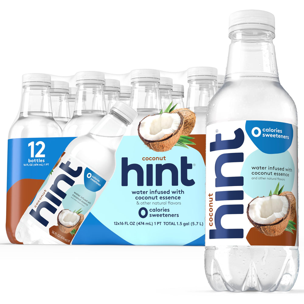 Hint coconut fruit-infused water bottle for refreshing, zero-calorie hydration.
