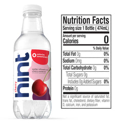 Hint Cherry label closeup, natural flavors from real fruit essences