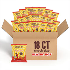 HIPPEAS Blazin' Hot chickpea puffs bag close-up showing crispy texture for crunch