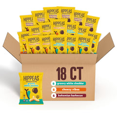 HIPPEAS Chickpea Puffs Variety Pack on shelf shows vegan crunch for craving satisfaction