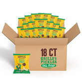 HIPPEAS Grillo's Dill Pickle puffs bag showing a crunchy plant-based snack on the go.