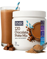 HMR 120 chocolate shake powder demonstrates a calorie-conscious meal replacement option.