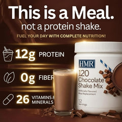 Creamy, ready-to-drink HMR 120 Shake chocolate in a glass.