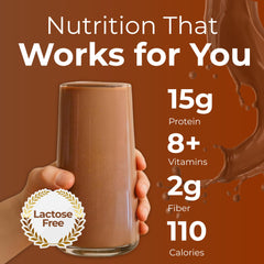 HMR 70 Plus shake in glass with velvety chocolate flavor for a quick meal
