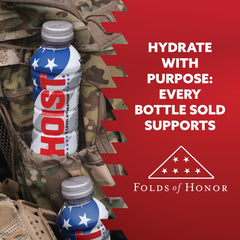 HOIST 16 oz bottle in 12-pack packaging perfect for travel and workouts.