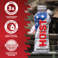 HOIST fruit punch drink glass with ice ideal for quick electrolyte replenishment after training.
