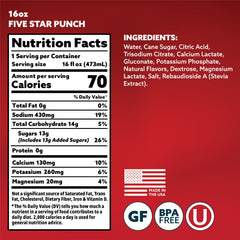HOIST fruit punch bottle label highlighting a dye-free and clean hydration option.