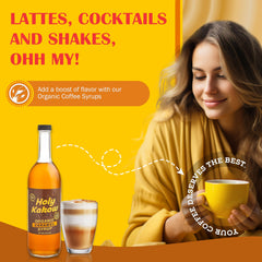 Holy Kakow caramel syrup bottle in a cocktail shaker for depth