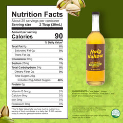Holy Kakow Pistachio Syrup label shows natural sourcing and organic quality for premium beverages.