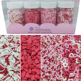 Homankit Valentines Sprinkles bottle with heart jimmies for festive cupcakes.