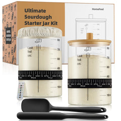 HomeFeel Sourdough Starter Jar 34 oz with bamboo lid for steady fermentation.