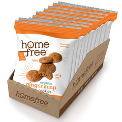 Homefree Mini Ginger Snap pack front view highlighting organic cookies ideal for lunchboxes.