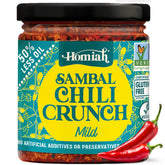 Homiah Sambal Chili Crunch jar front showing bold flavor and seaweed crunch