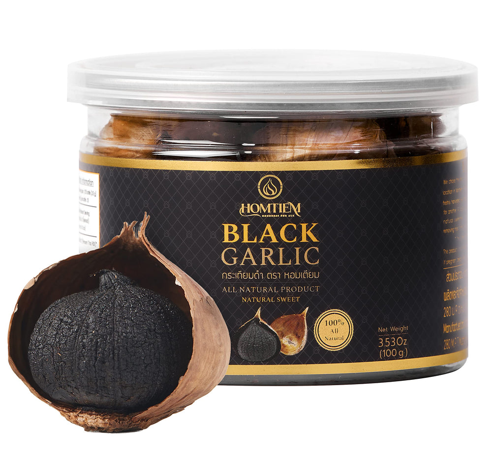 HOMTIEM Black Garlic 90-days fermentation jar, rich and sweet cloves for versatile use.