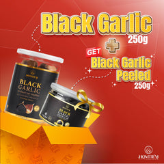 HOMTIEM Black Garlic packaging shows a convenient jar for ready-to-use cloves.