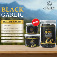 HOMTIEM Black Garlic in a glass jar, ready to top dishes.